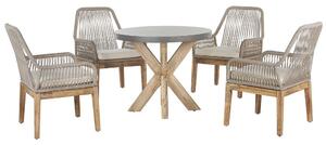 Négyszemélyes kerek beton étkezőasztal bézs székekkel OLBIA
