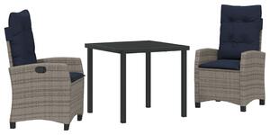 VidaXL Kert étkező szett párnával 3 pcs Szürke polirattan