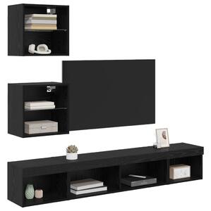 TV Fali Egységek LED-del 5 pcs Fekete tölgy 100 x 30 x 30 cm Faanyag