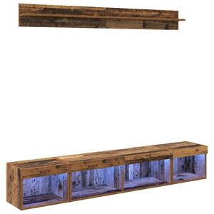TV falit kabinet szett with LED String Lights 5 pcs Öreg fa Faanyag