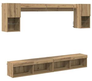 TV Fali Egységek LED-del Falra szerelhető 6 pcs Artisan tölgy Faanyag