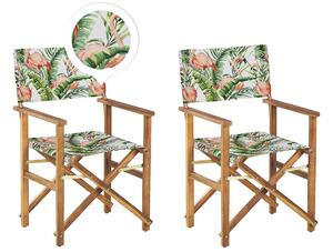 Világosbarna kerti szék kétdarabos szettben törtfehér/flamingómintás huzattal CINE