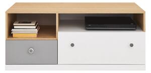TV-állvány Tesmonu 110, Laminált forgácslap, 50x120x50cm, Szürke, Fehér, Tölgy