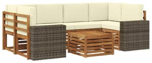 VidaXL Kültéri kanapé szett párnával 7 pcs Természetes és krémszínű