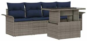 VidaXL Kerti Kanapé Szett párnával tárolóval 5 pcs Szürke Poli rattan