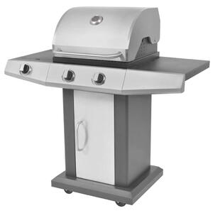 VidaXL Gáz Grillsütő kerékkel, ajtóval, Ezüst Acél, fém tömlővel