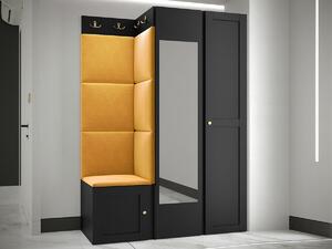 Előszoba garnitúra Hartford 380, 186x116x46cm, Tükör, Sárga, Fekete, Közepes sűrűségű farostlemez, Laminált forgácslap, Kárpit