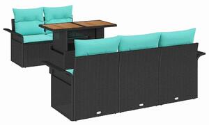 VidaXL Kerti Kanapé Szett tárolóval 6 pcs Fekete Poli rattan