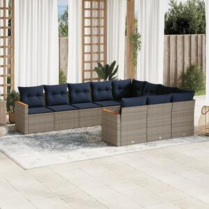 VidaXL 10 db szürke polyrattan kerti kanapégarnitúra párnákkal
