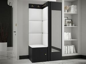 Előszoba garnitúra Hartford 391, 186x82x46cm, Tükör, Fekete, Fehér, Laminált forgácslap, Öko-bőr, Közepes sűrűségű farostlemez
