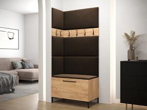 Előszoba garnitúra Nomal IV, 196x84x46cm, Sötét barna, Craft tölgy, Kárpit, Laminált forgácslap
