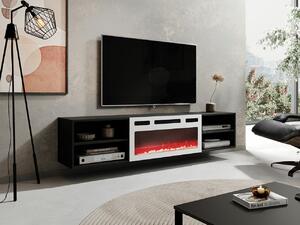 TV-állvány Charlotte 190, Laminált forgácslap, 39x180x33cm, Fehér, Fekete