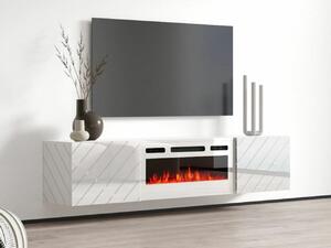 TV-állvány Mensura, Közepes sűrűségű farostlemez, Laminált forgácslap, 38x183x35cm, Fényes fehér, Fehér