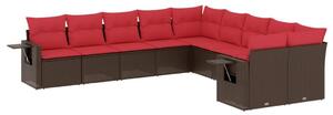 VidaXL 10 db barna polyrattan kerti kanapégarnitúra párnákkal