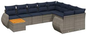 VidaXL 10 db szürke polyrattan kerti kanapégarnitúra párnákkal