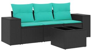 VidaXL 4 db fekete polyrattan kerti kanapégarnitúra párnákkal