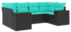 VidaXL 6 db fekete polyrattan kerti kanapégarnitúra párnákkal