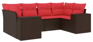 VidaXL 6 db barna polyrattan kerti kanapégarnitúra párnákkal