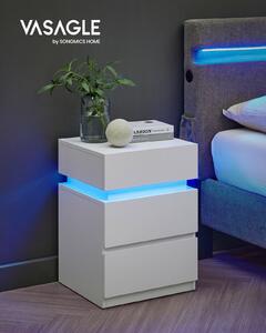 VASAGLE LED Éjjeliszekrény 3 Fiókos Fehér Állítható Színű Világítással
