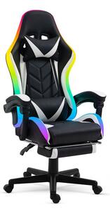 RGB LED-es gamer szék - karfával, párnával - Fekete/Fehér