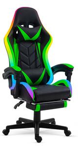 RGB LED-es gamer szék - karfával, párnával - Fekete/Zöld