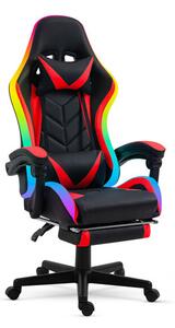 RGB LED-es gamer szék - karfával, párnával - Fekete/Piros