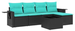 VidaXL 6 db fekete polyrattan kerti kanapégarnitúra párnákkal