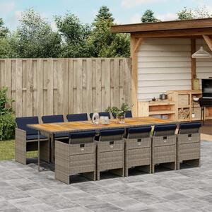 VidaXL 11 db szürke polyrattan kerti étkezőgarnitúra párnákkal