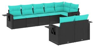 VidaXL 8 db fekete polyrattan kerti kanapégarnitúra párnákkal