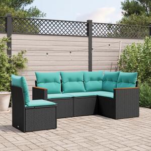 VidaXL 5 db fekete polyrattan kerti kanapégarnitúra párnákkal