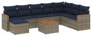 VidaXL 9 db szürke polyrattan kerti kanapégarnitúra párnákkal