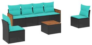 VidaXL 7 db fekete polyrattan kerti kanapégarnitúra párnákkal
