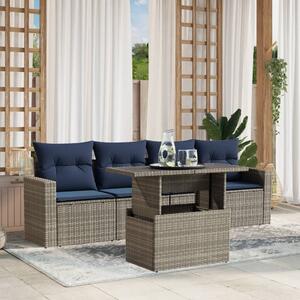 VidaXL 5 db szürke polyrattan kerti kanapégarnitúra párnákkal