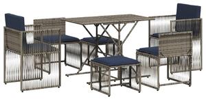 VidaXL 7 db szürke polyrattan kerti étkezőgarnitúra párnákkal