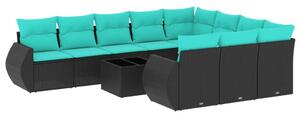 VidaXL 11 db fekete polyrattan kerti kanapégarnitúra párnákkal