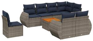 VidaXL 9 db szürke polyrattan kerti kanapégarnitúra párnákkal