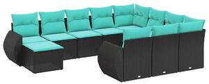 VidaXL 11 db fekete polyrattan kerti kanapégarnitúra párnákkal