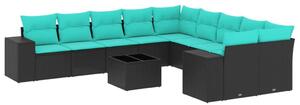 VidaXL 11 db fekete polyrattan kerti kanapégarnitúra párnákkal