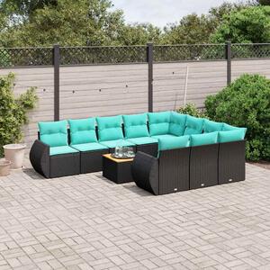 VidaXL 11 db fekete polyrattan kerti kanapégarnitúra párnákkal