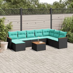 VidaXL 9 db fekete polyrattan kerti kanapégarnitúra párnákkal