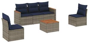 VidaXL 6 db szürke polyrattan kerti kanapégarnitúra párnákkal