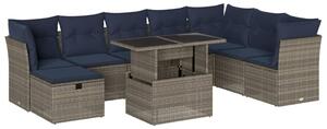 VidaXL 9 db szürke polyrattan kerti kanapégarnitúra párnákkal