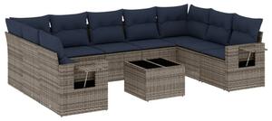 VidaXL 10 db szürke polyrattan kerti kanapégarnitúra párnákkal