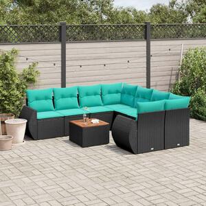 VidaXL 9 db fekete polyrattan kerti kanapégarnitúra párnákkal