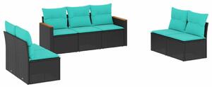 VidaXL 7 db fekete polyrattan kerti kanapégarnitúra párnákkal