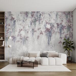 Fotótapéta Fehér fal lila virágokkal, Designer fali fotótapéta, Népszerű fotótapéta, u73816v2 - Tapeko.hu