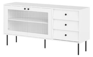 Komód Feletri 101, Edzett üveg, Közepes sűrűségű farostlemez, Laminált forgácslap, 75x150x39cm, Fehér