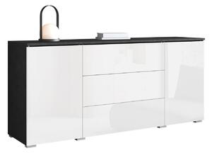 Komód Mirfivo 102, Laminált forgácslap, 66x150x40cm, Matera szürke, Fényes fehér