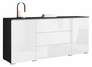 Komód Mirfivo 102, Laminált forgácslap, 66x150x40cm, Matera szürke, Fényes fehér