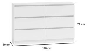 Viana M6 2x3 fiókos komód - fehér 120 cm